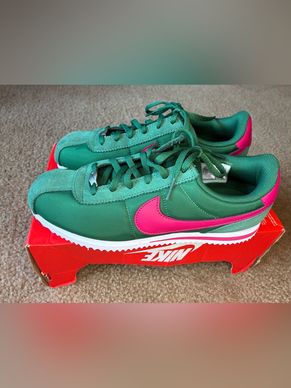 Nike Green Sneakers with Pink Swoosh